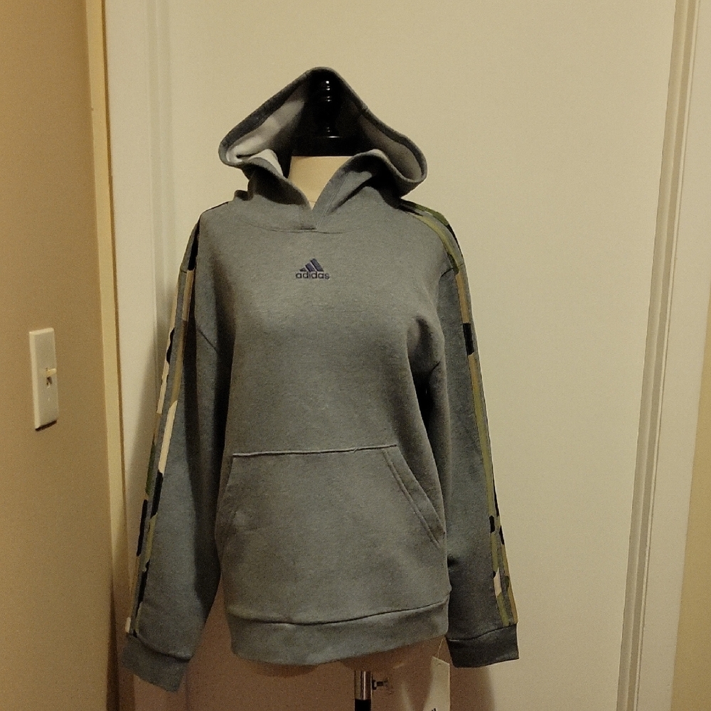 NWT: adidas Boys Grey Hoodie With Camo Stripes